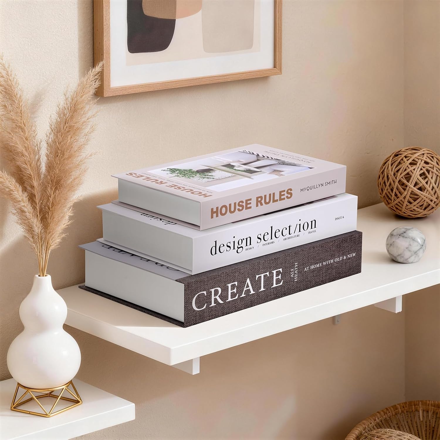 Large Faux Book Boxes / Soft Haven | Cream & Cocoa / Set of 3
