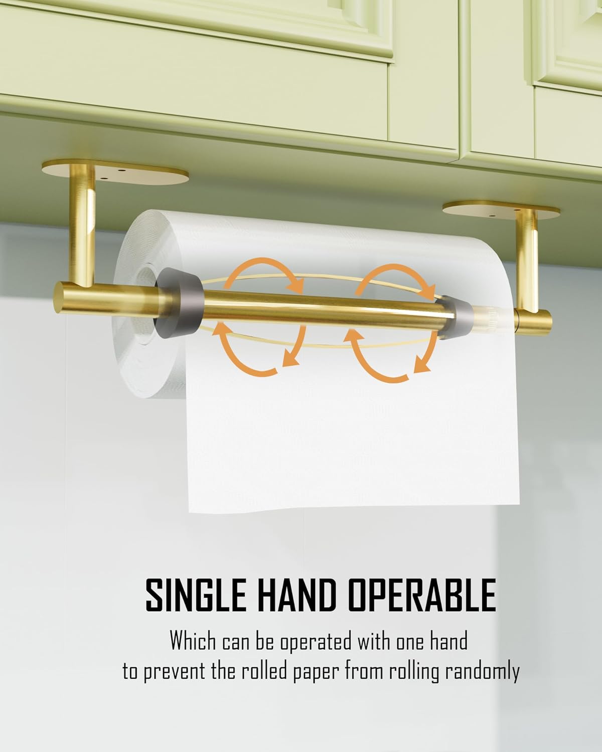 Paper Towel Holder Under Cabinet One Hand Operable, Brushed Gold | Round Base,Damping Effect, Drill Wall Mount or