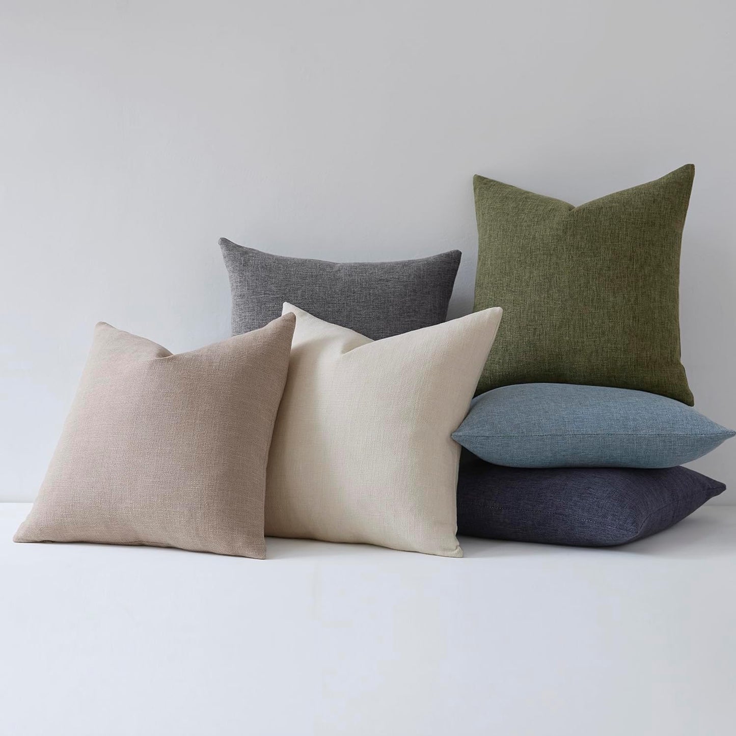 Modern Farmhouse Linen Blend Decorative Pillow Covers / Dark Moss Green / 18 x 18 / Set of 2