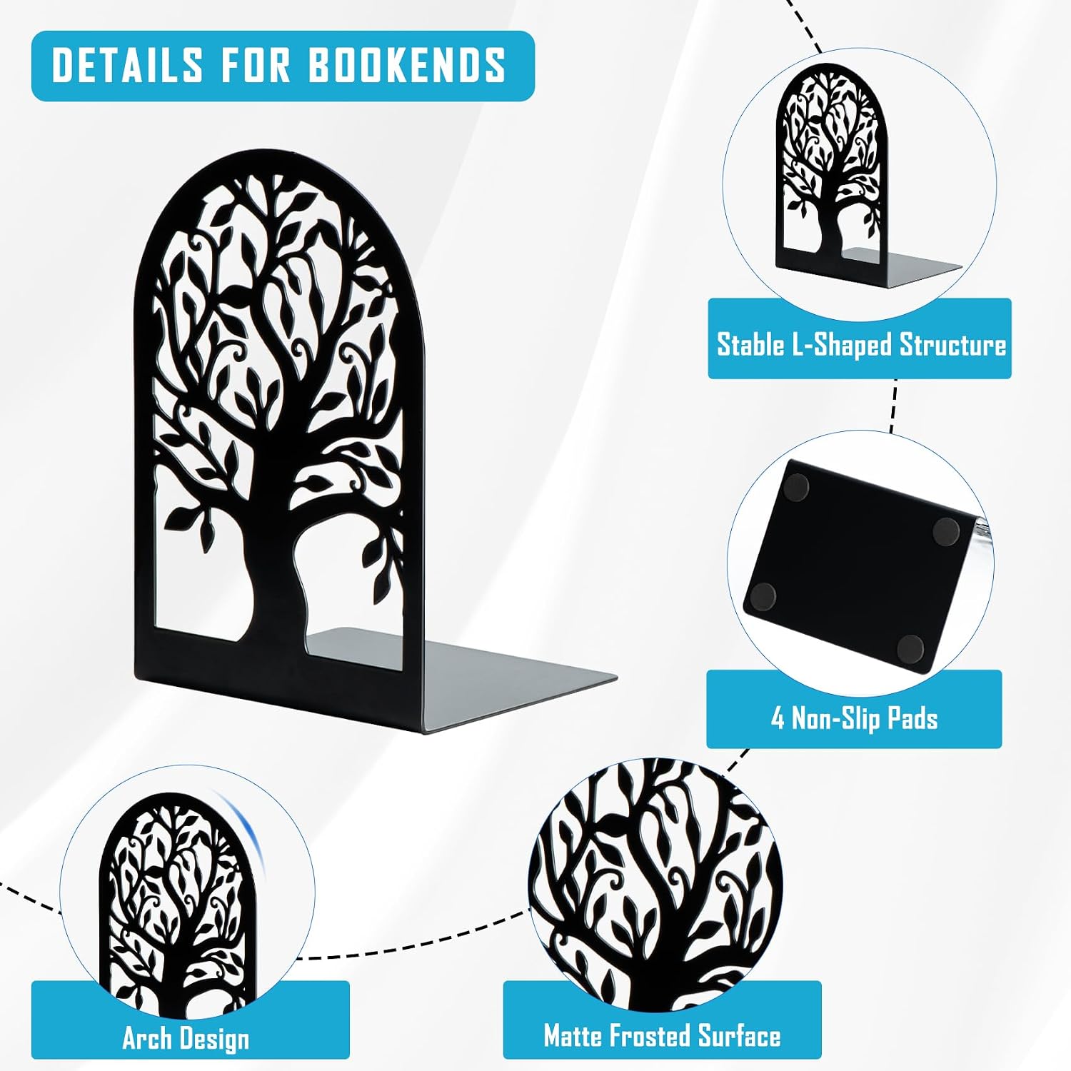 Metal Bookends / Modern Tree Book Ends Decorative
