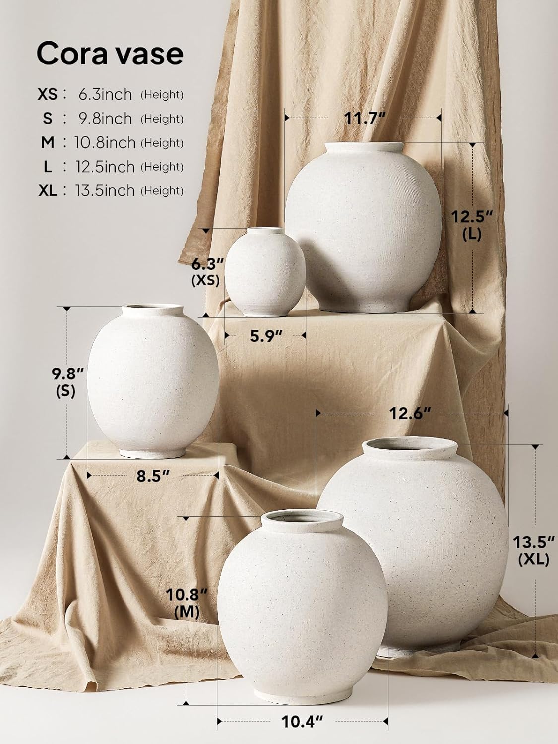 Small White Ceramic Vase / Sandstone White / 6.3 Inch