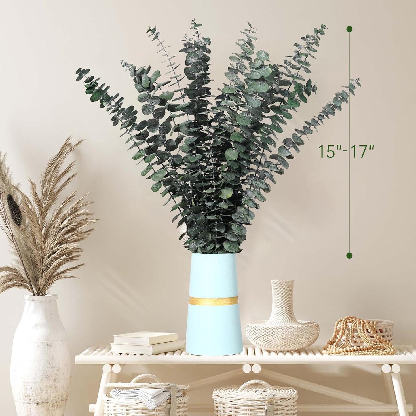 17'' Natural Real Live Greenery Eucalyptus Leaves Branches Hanging Shower / Green / Set of 20