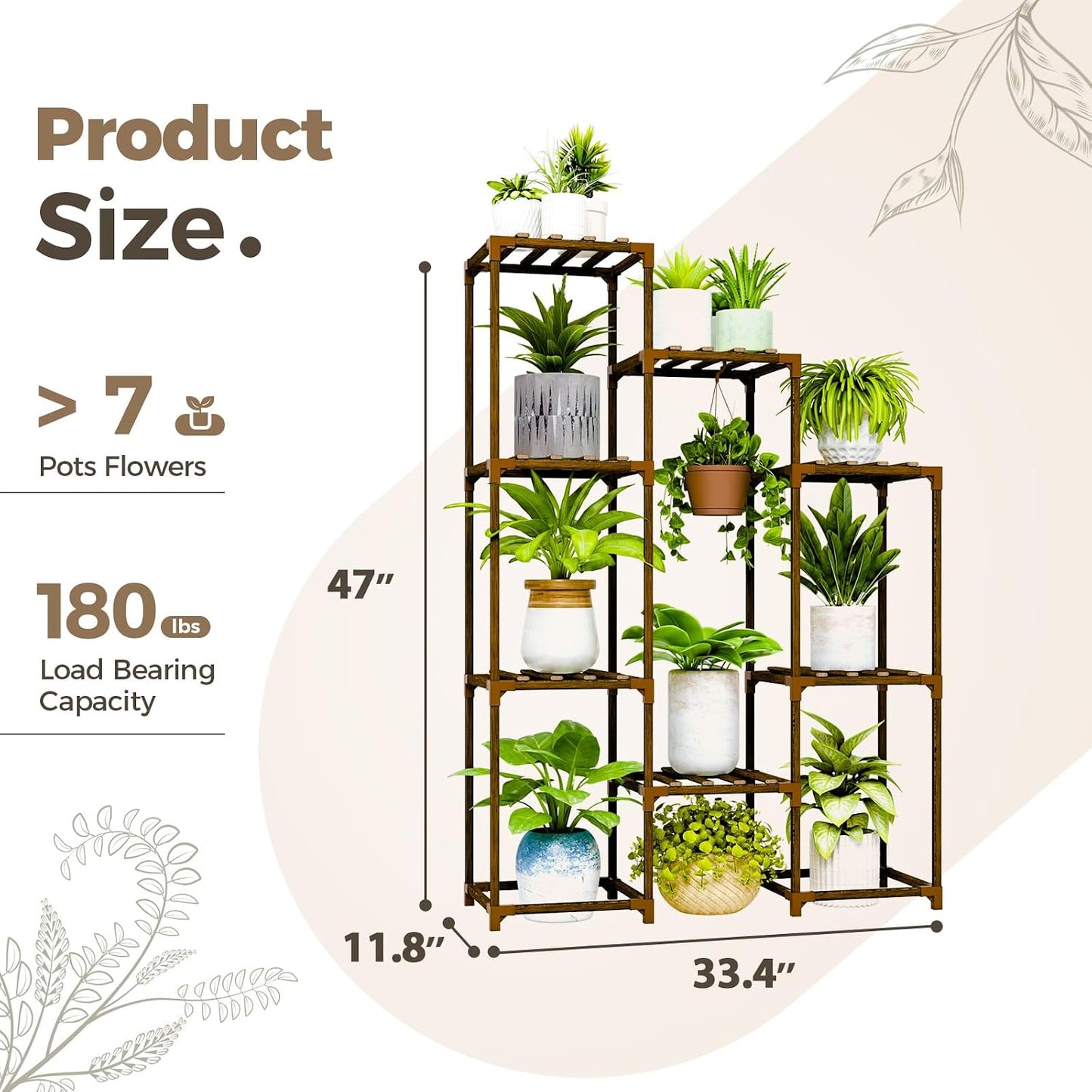 Bamworld Plant Stand Indoor Hanging Plants Shelf 7 Pots Tall Ladder Plant Holder Large Wood Flower Stand for Living
