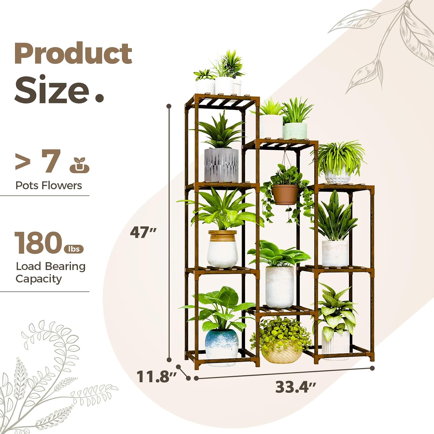 Bamworld Plant Stand Indoor Hanging Plants Shelf 7 Pots Tall Ladder Plant Holder Large Wood Flower Stand for Living