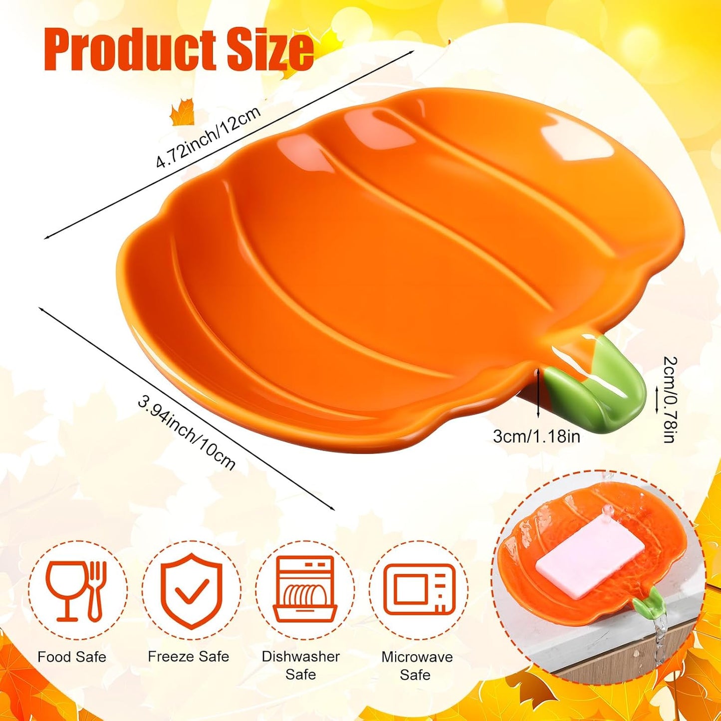 Ceramic Pumpkin Soap Dishes Elegant Shower Soap Dish Holder Fall Spoon Rest Bathroom / Set of 2