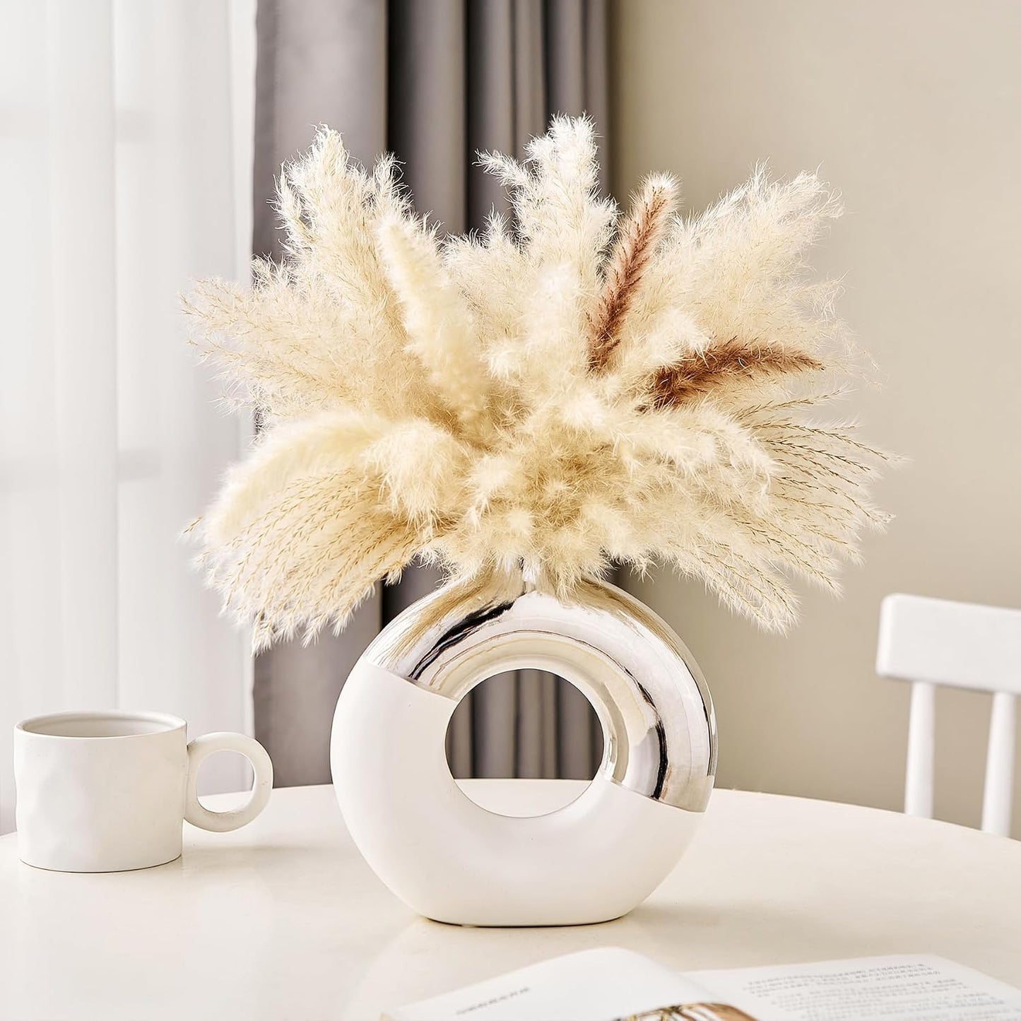 Ceramic Donut Vase / White & Silver / Large