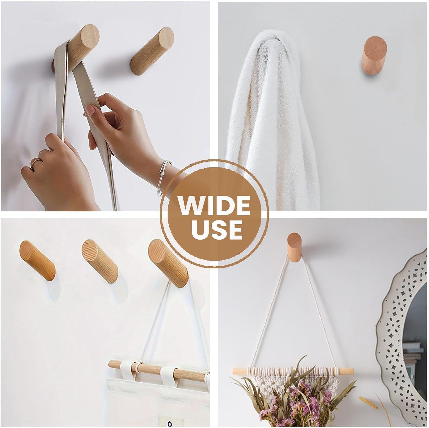Wood Wall Hooks / Beech Wood / Natural / Set of 5