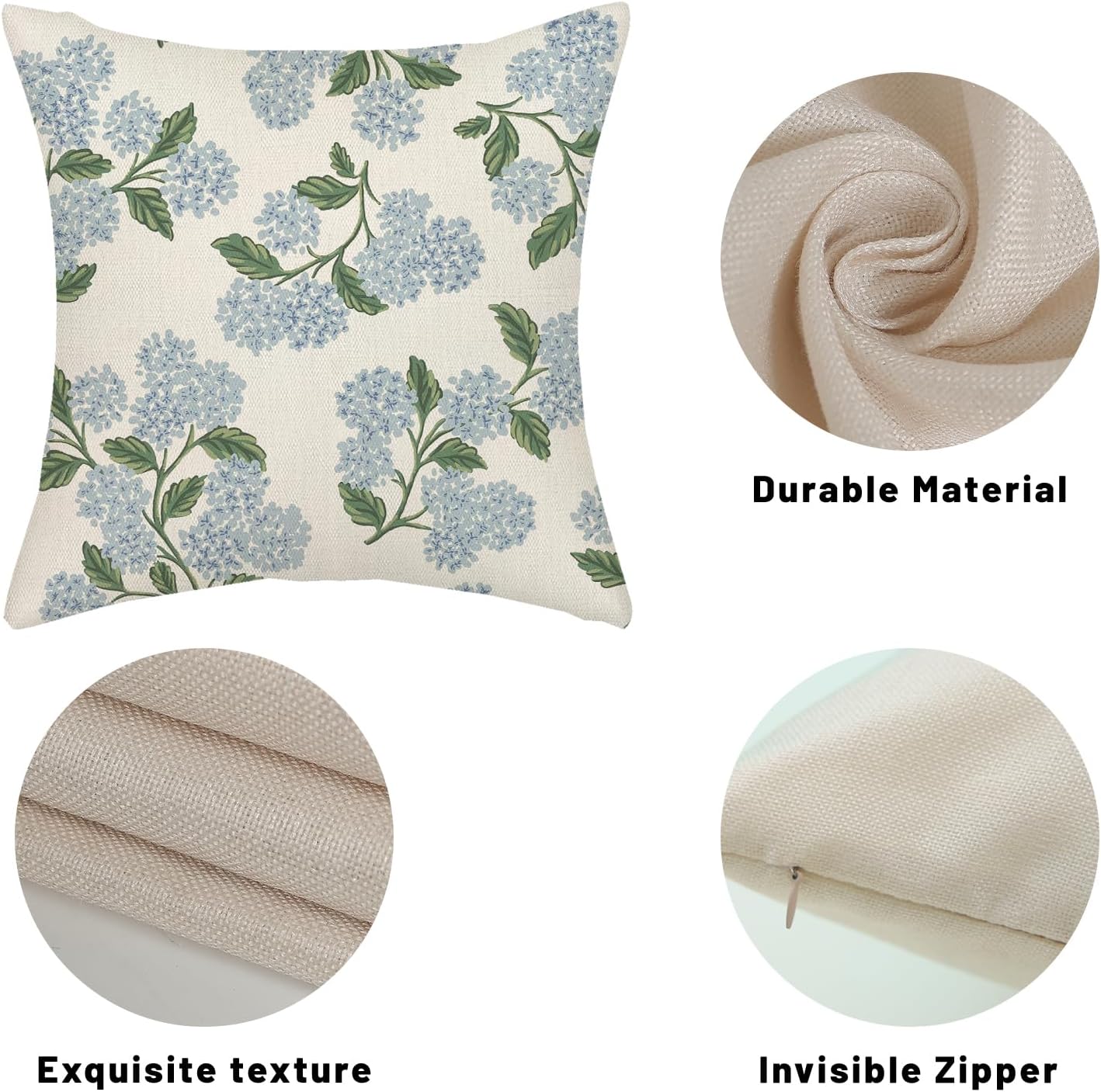 Spring Pillow Covers Green Flower Decor Throw Pillows / 18 x 18 / Hydrangea / Blue / Set of 2