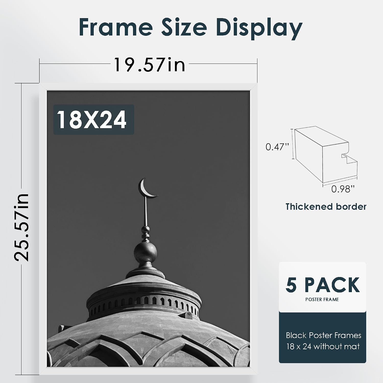 18x24 Frame 5 Pack, White Poster Frames 18 x 24 for Horizontal or Vertical Wall Mounting