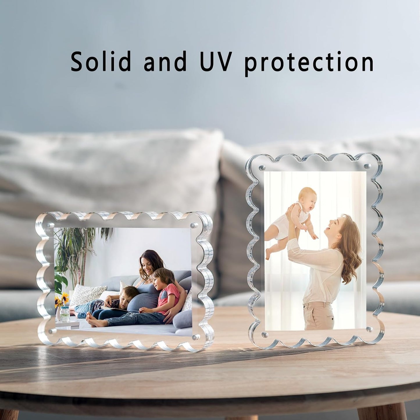 Chivalral 3 Pack 4x6 Acrylic Picture Frame, Double-Sided Tabletop Display | Scalloped Edge Design,10+10mmThick,Magnetic