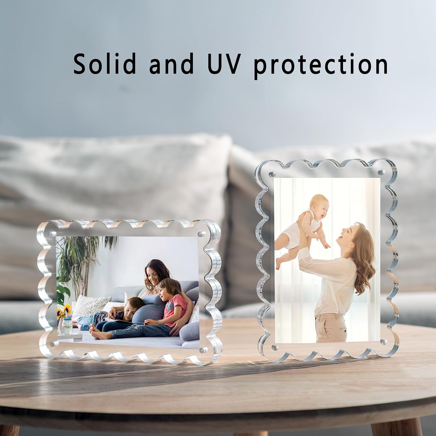 Chivalral 3 Pack 4x6 Acrylic Picture Frame, Double-Sided Tabletop Display | Scalloped Edge Design,10+10mmThick,Magnetic