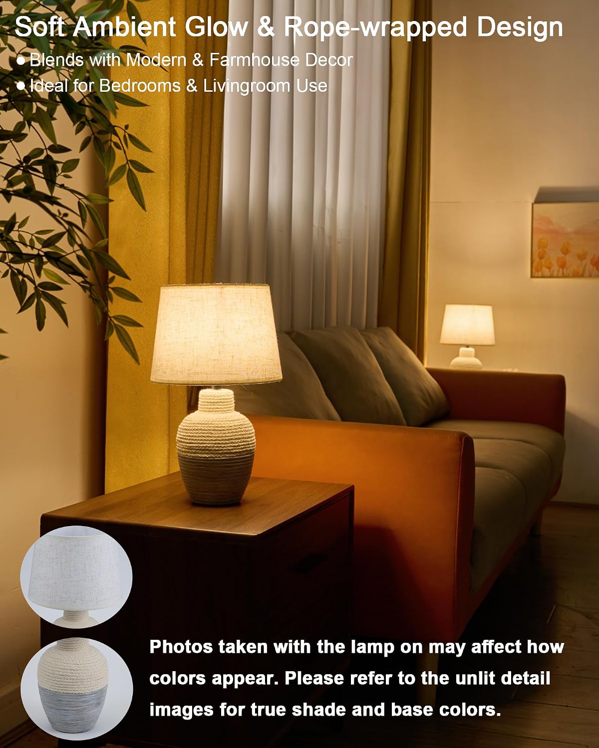 UMEXUS 13" Small Cordless Rechargeable Battery Table Lamp, Coastal Ceramic | Remote Control Timer, Dimmer, RGB & Warm