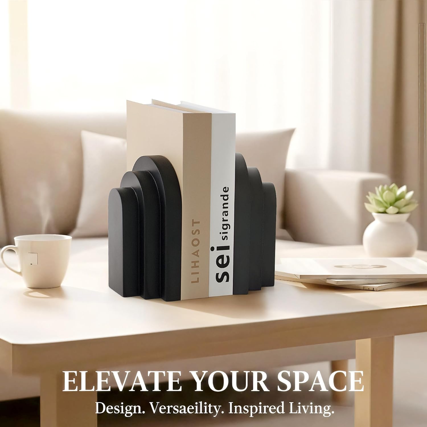 6.6 LBS Modern Book Stopper / Black / Set of 2