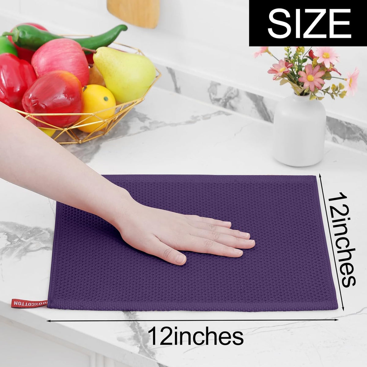 Homaxy 100% Cotton Waffle Weave Kitchen Dish Cloths 8-Pack, Eggplant | 12 x 12 Inches, Ultra Soft Absorbent Dish