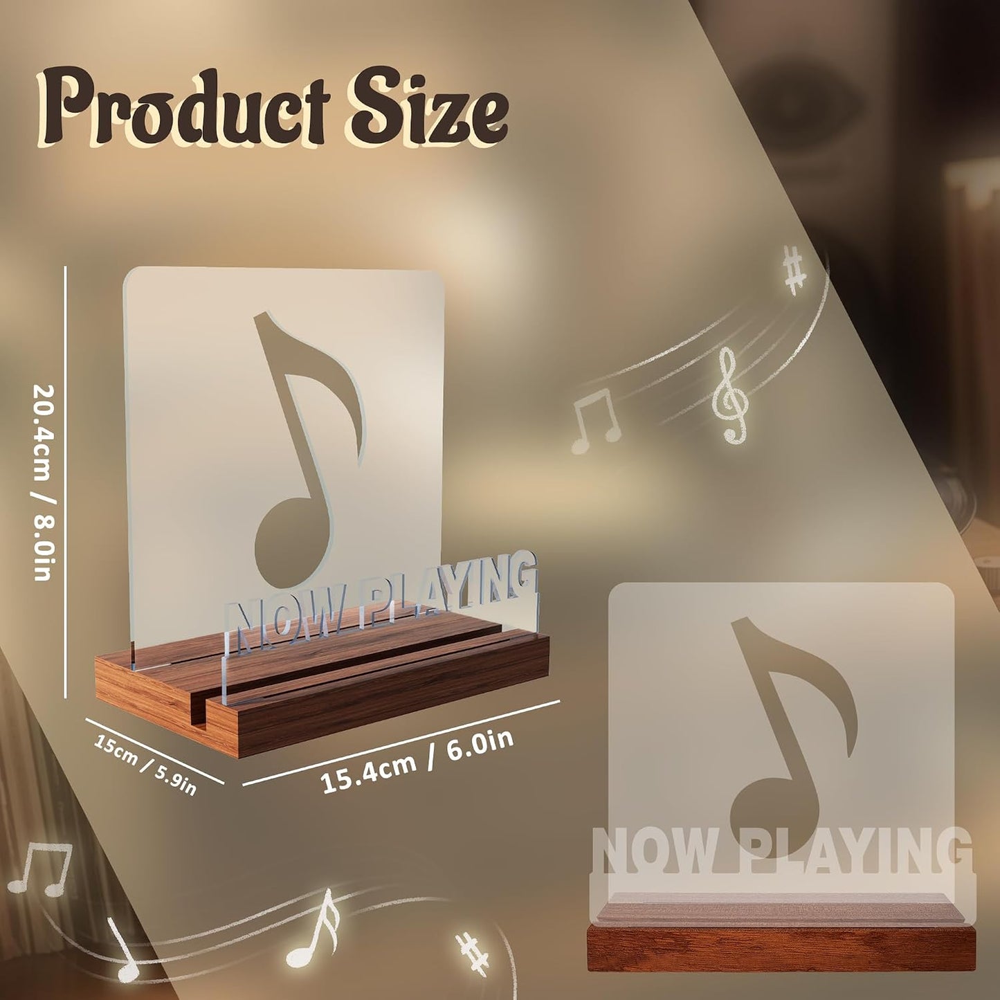 YuanDian Now Playing Vinyl Record Stand, Light up Display Holder for Vinyl Records, Wooden Acrylic Holder with Warm