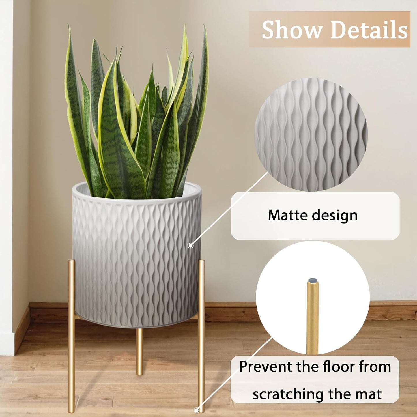 ARNIS Plants Pots with Stand,Set of 2 Flower Pots, Unique Mid Century Decorative Metal Flower Pots with