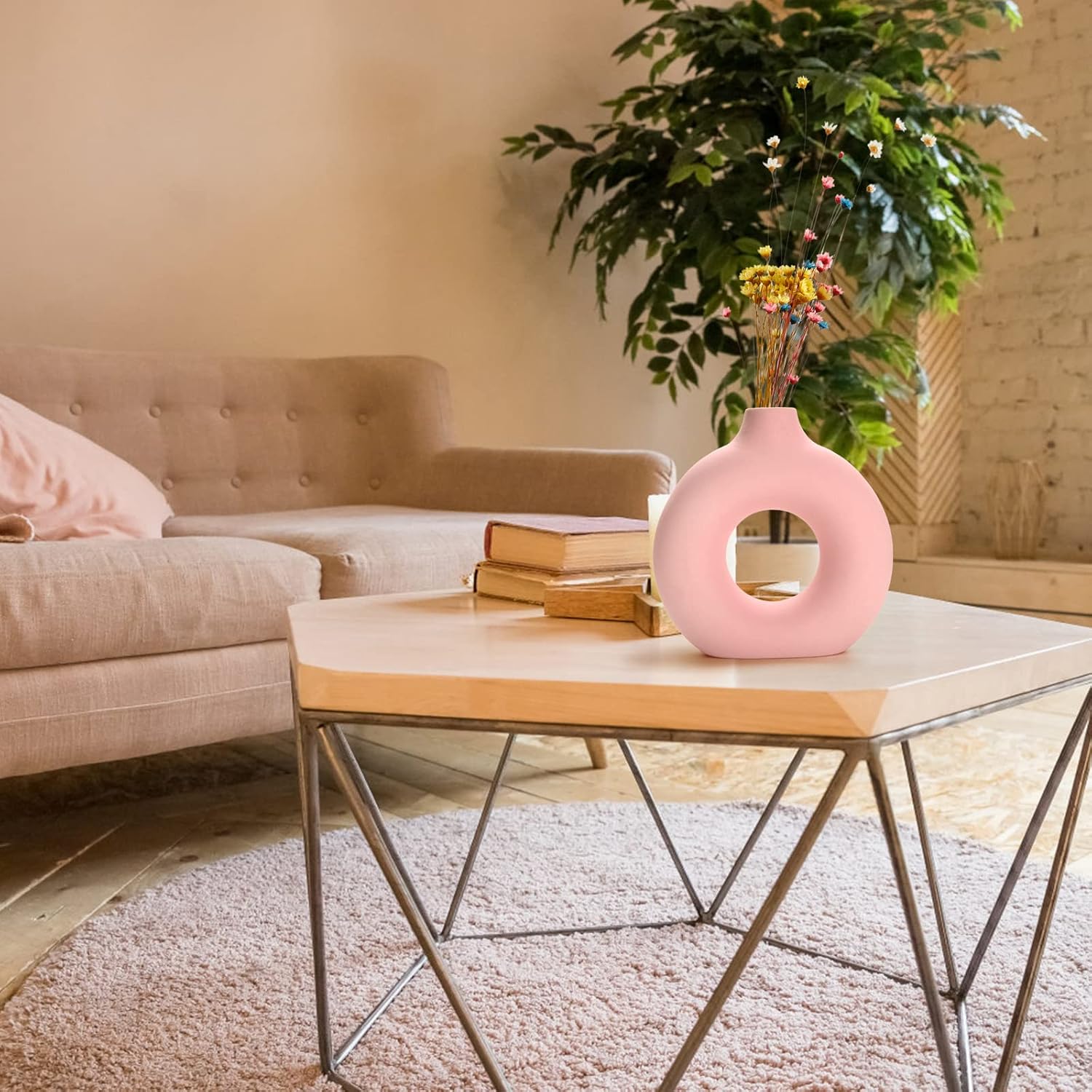 Modern Matte Ceramic Vase for Entryway Living Room Bedroom Dining Table Centerpiece / Pink-7.5