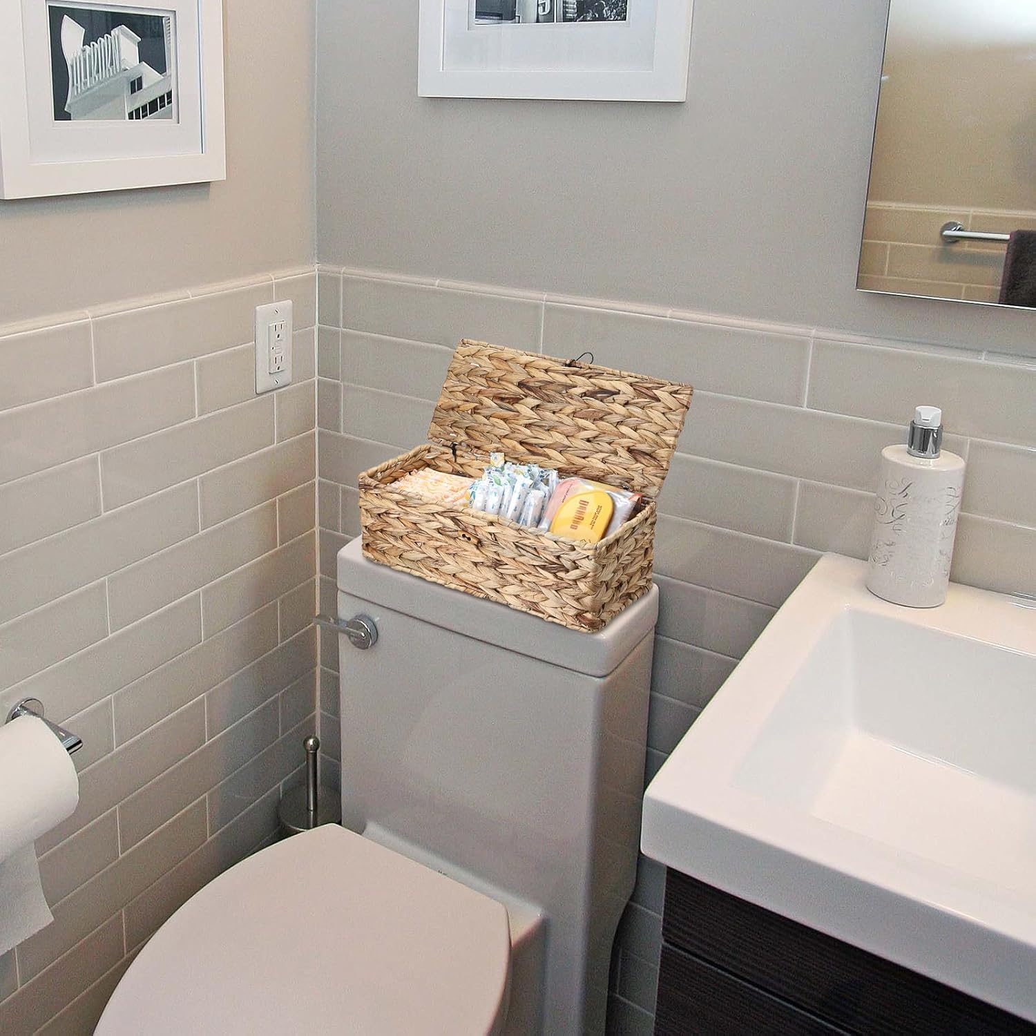 Wicker Storage Basket / Lid Rectangle Wicker Basket