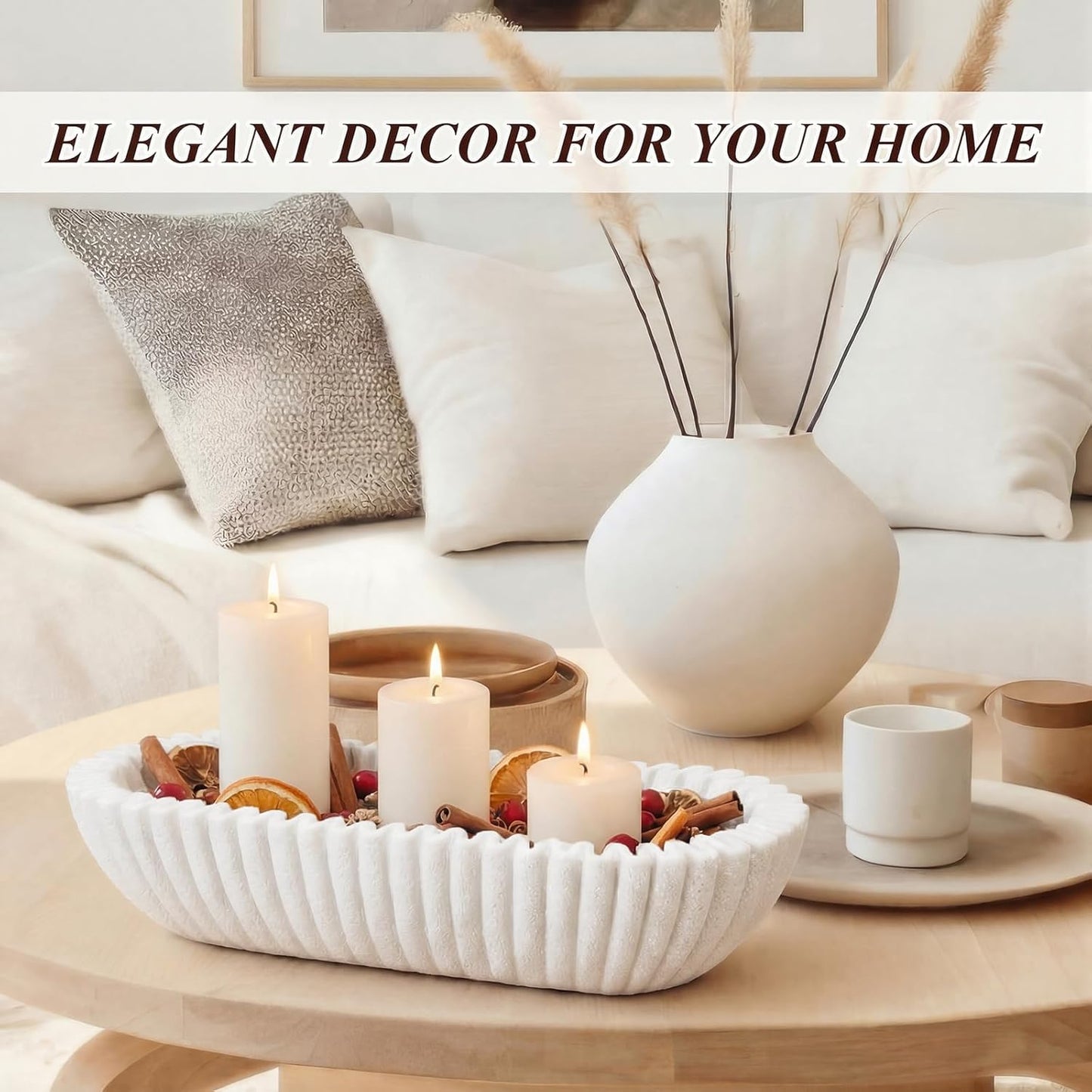 Large Decorative Bowl / White / Oval