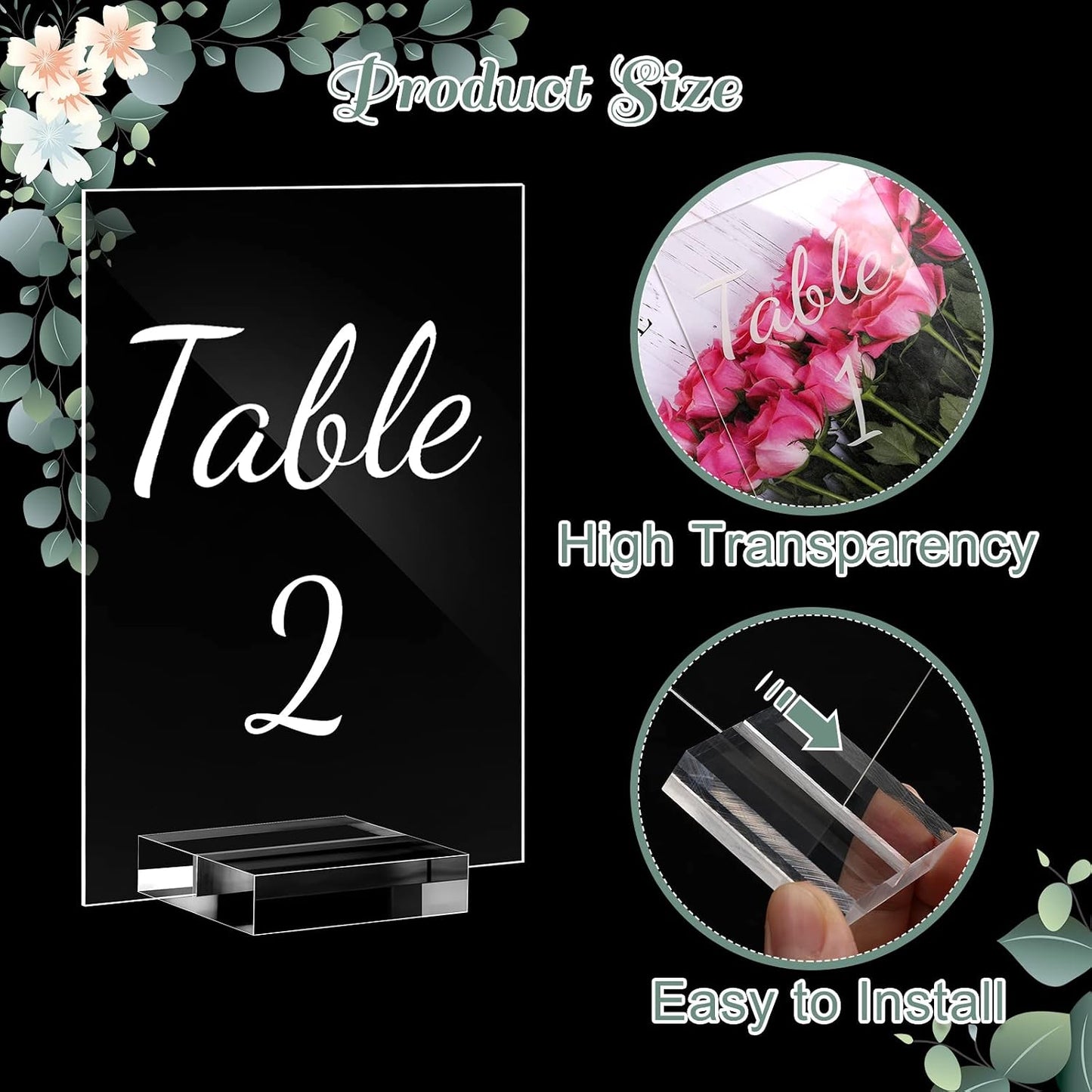 40 Pack White 4 x 6 Inch Acrylic Wedding Table Number 1-40 Clear Wedding Table Stand with Numbers Calligraphy Holders
