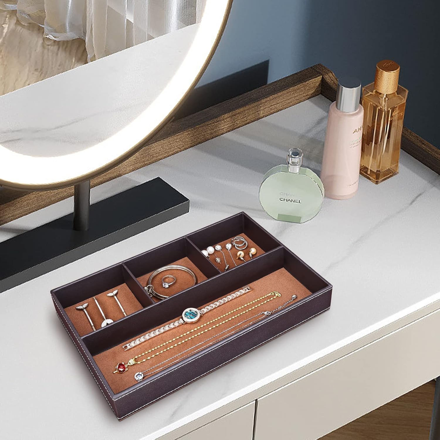 Faux Leather Valet Tray for Men / Brown