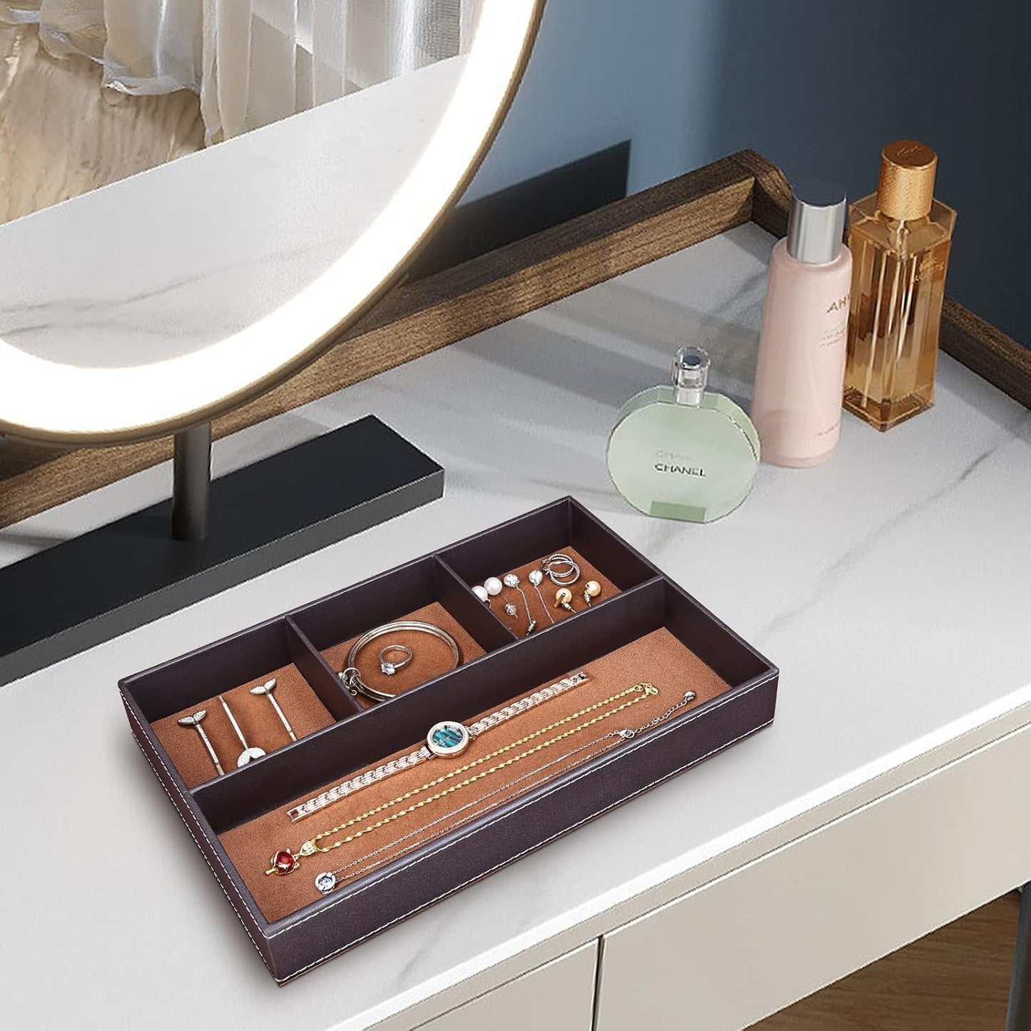 Faux Leather Valet Tray for Men / Brown-2 Set / Set of 2