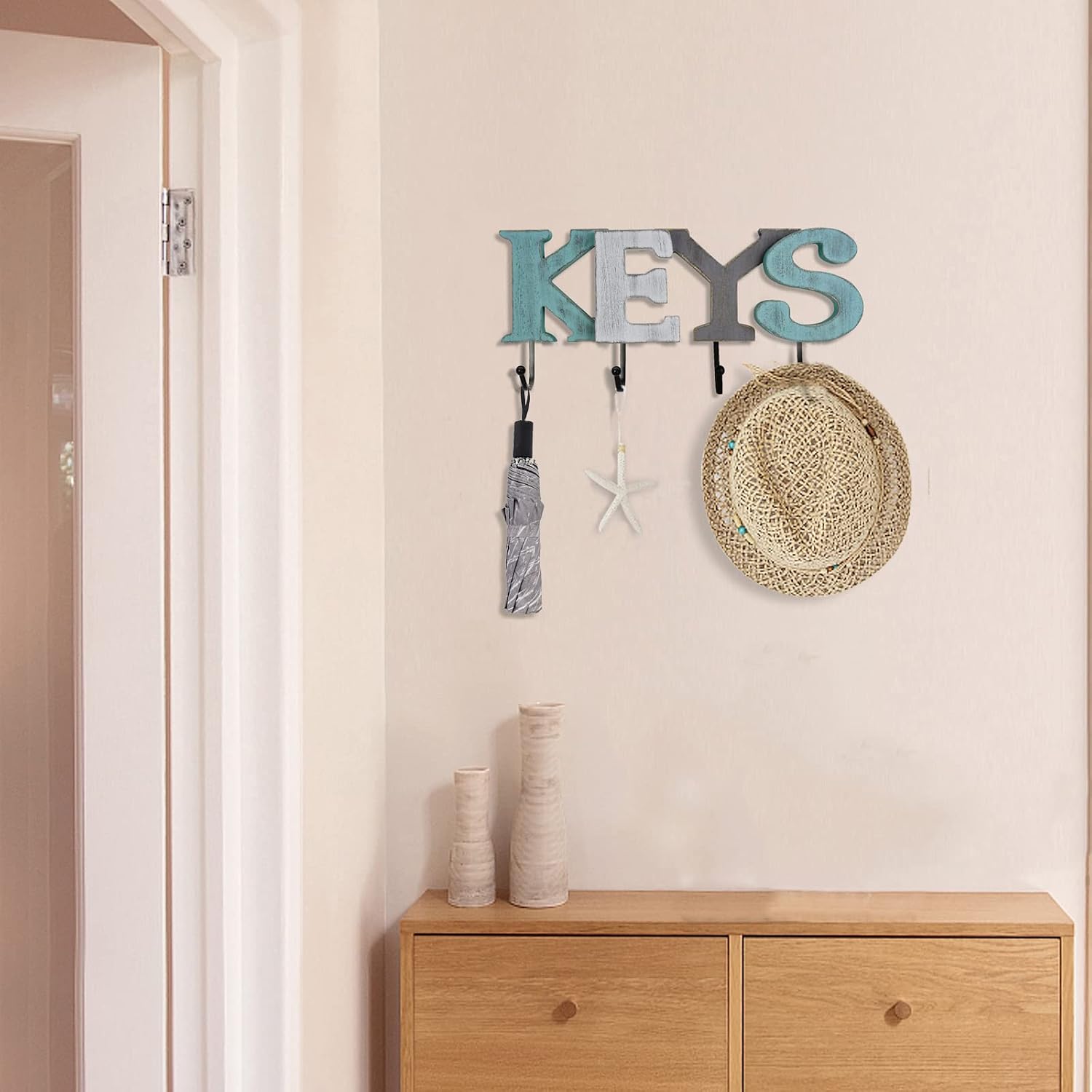 Hanger Hooks Cutout Wooden Word Sign Hanging Ornament Decorative / KEYS