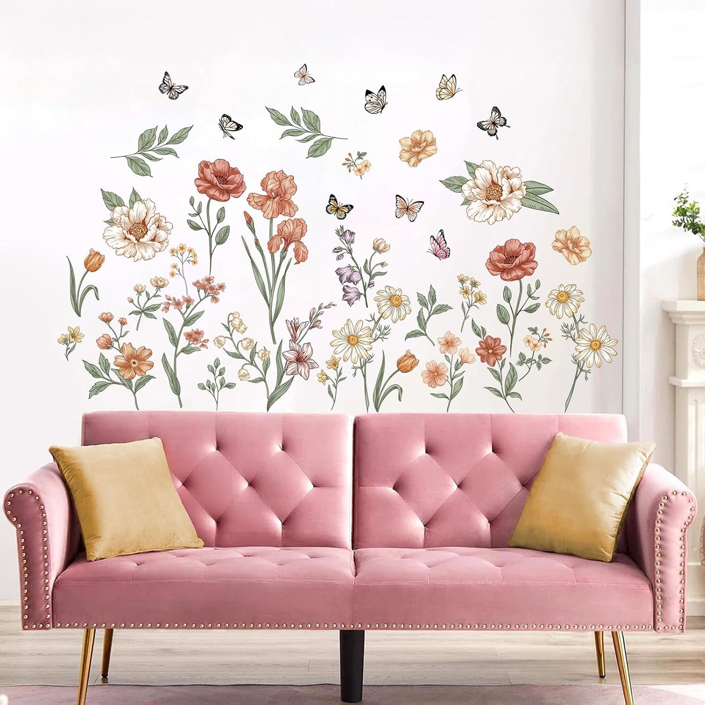 Watercolor Boho Flowers Wall Decals Wildflower Butterfly Garden Wall / Watercolor Boho Flower