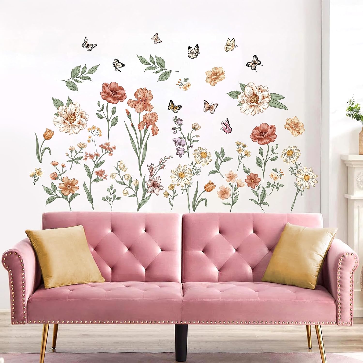 Watercolor Boho Flowers Wall Decals Wildflower Butterfly Garden Wall / Watercolor Boho Flower