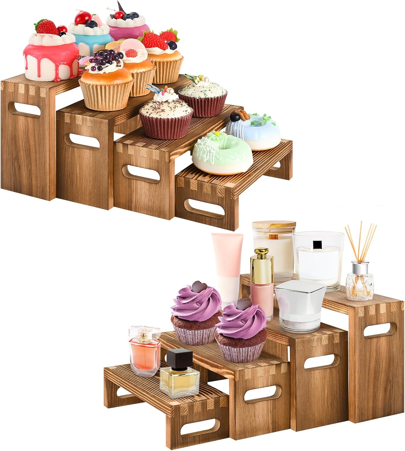 Wood Risers Display Stands / 7 x 8 x 9 / Brown / Set of 8