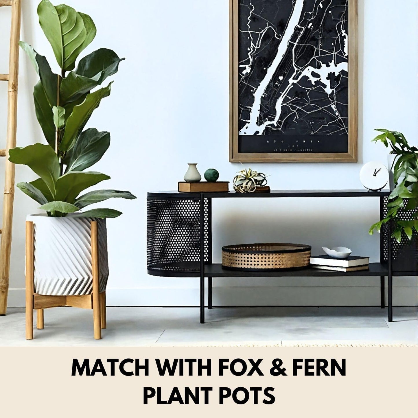 Fox & Fern Large Adjustable Plant Stand Indoor, Bamboo Stand, 11 - 15 Inch | Plug In Design, Holds 200 lbs, Two