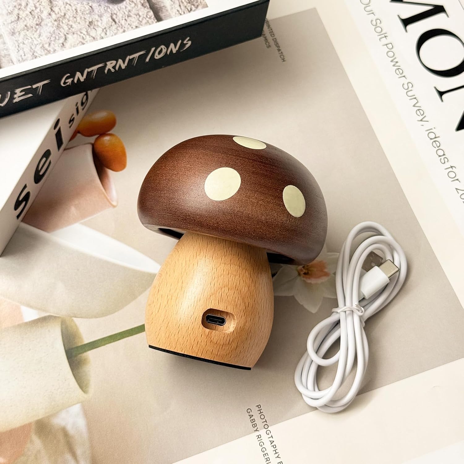 Wooden Mushroom Lamp / Bronze
