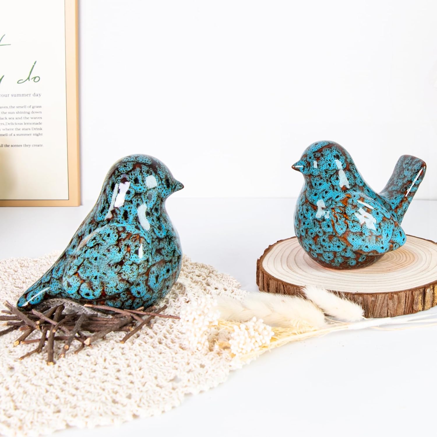 Modern Bird Figurines Decor / Blue