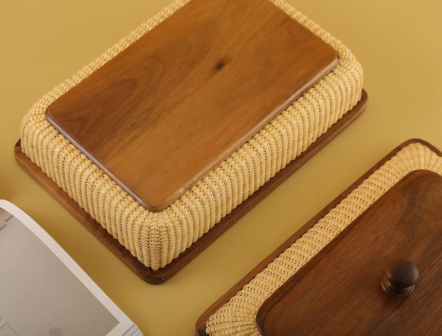 Lid Handmade Nantucket basket Cane staves finely-woven / Black Walnut Height5.1in