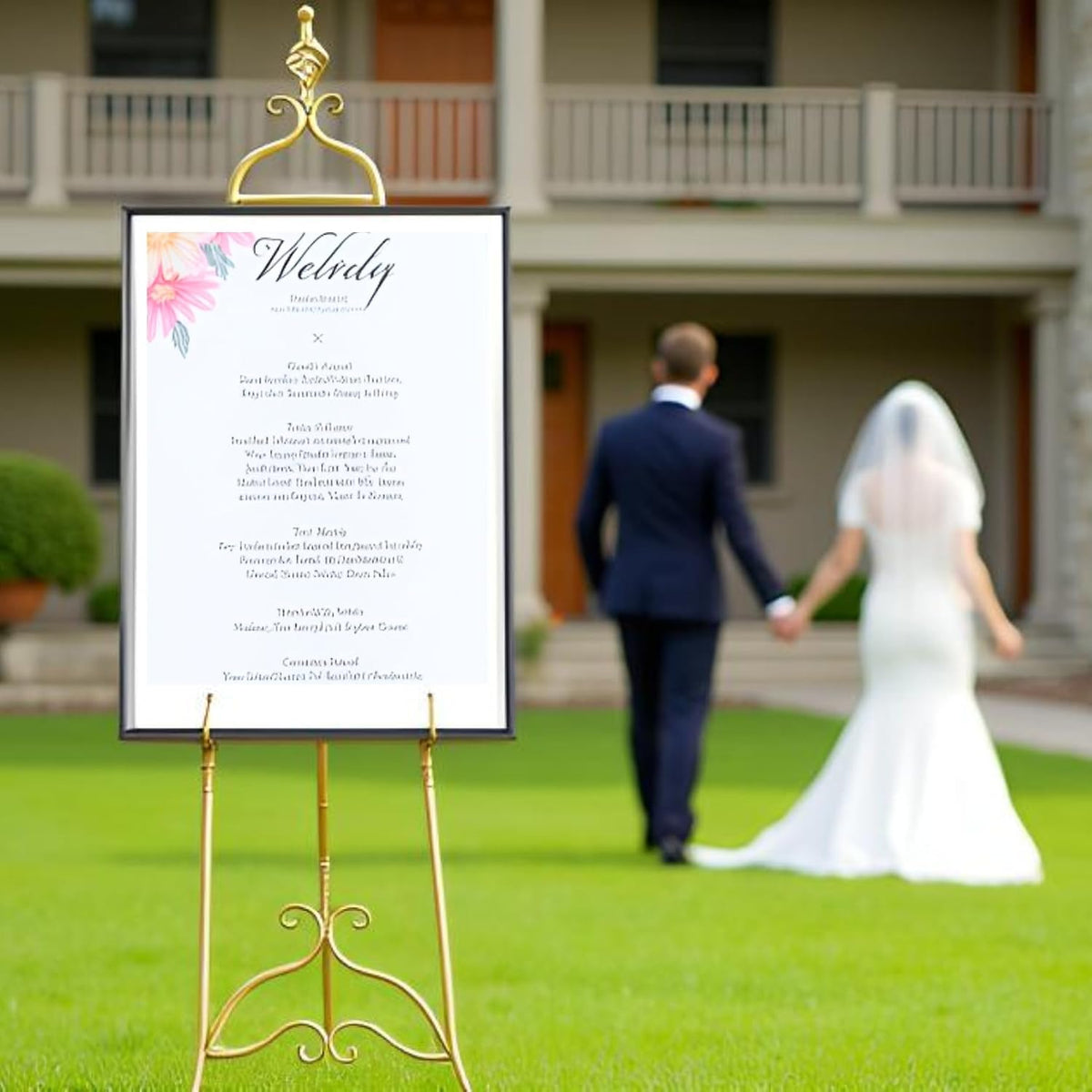 Gold Easel Stand for Sign 58.5” H Metal Large Adjustable | Display Standing for Displaying Pictures Wedding Poster