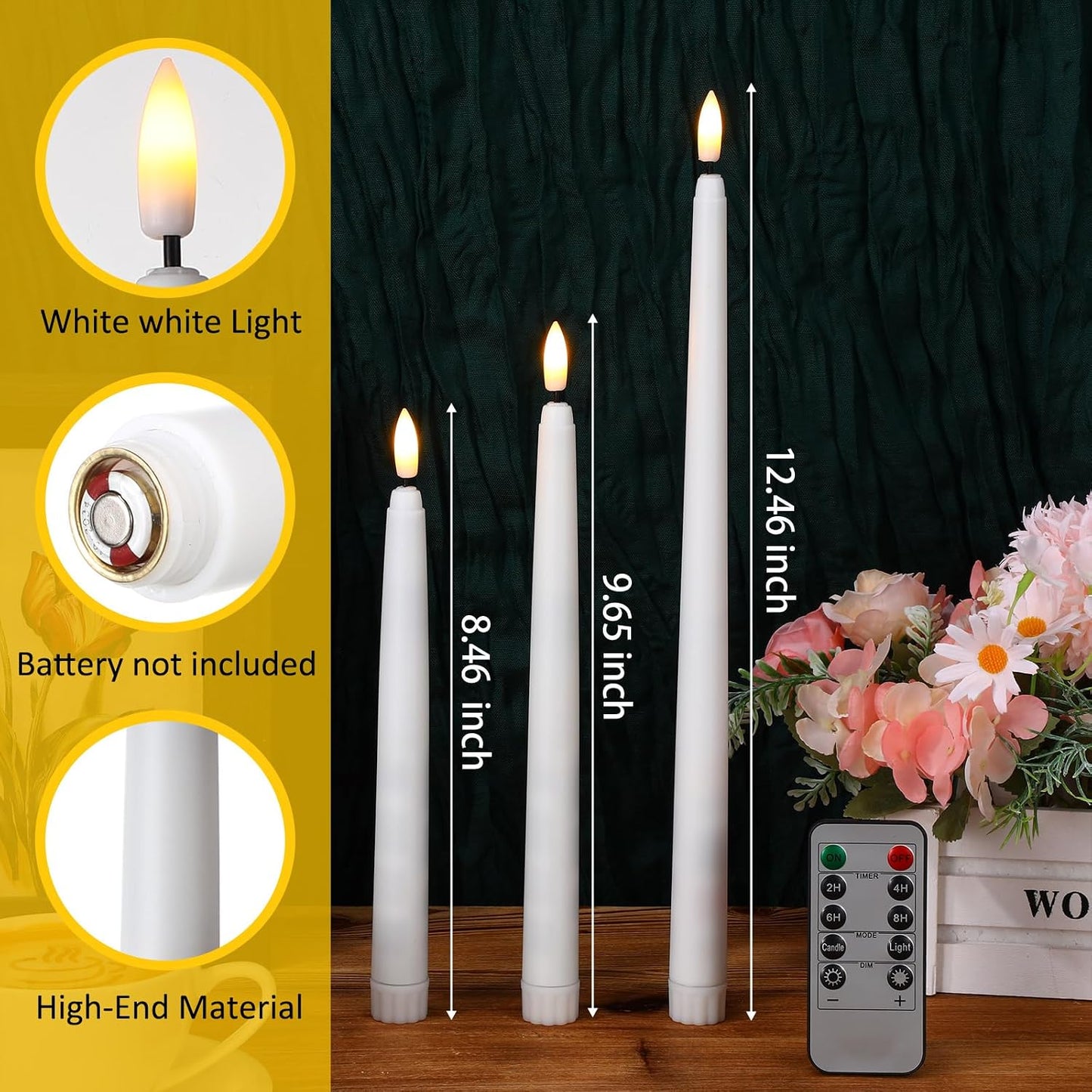 20 Pcs Flickering Flameless Taper Candles Bulk LED Battery Operated Realistic Flame Effect with Remote & Timer Safe No