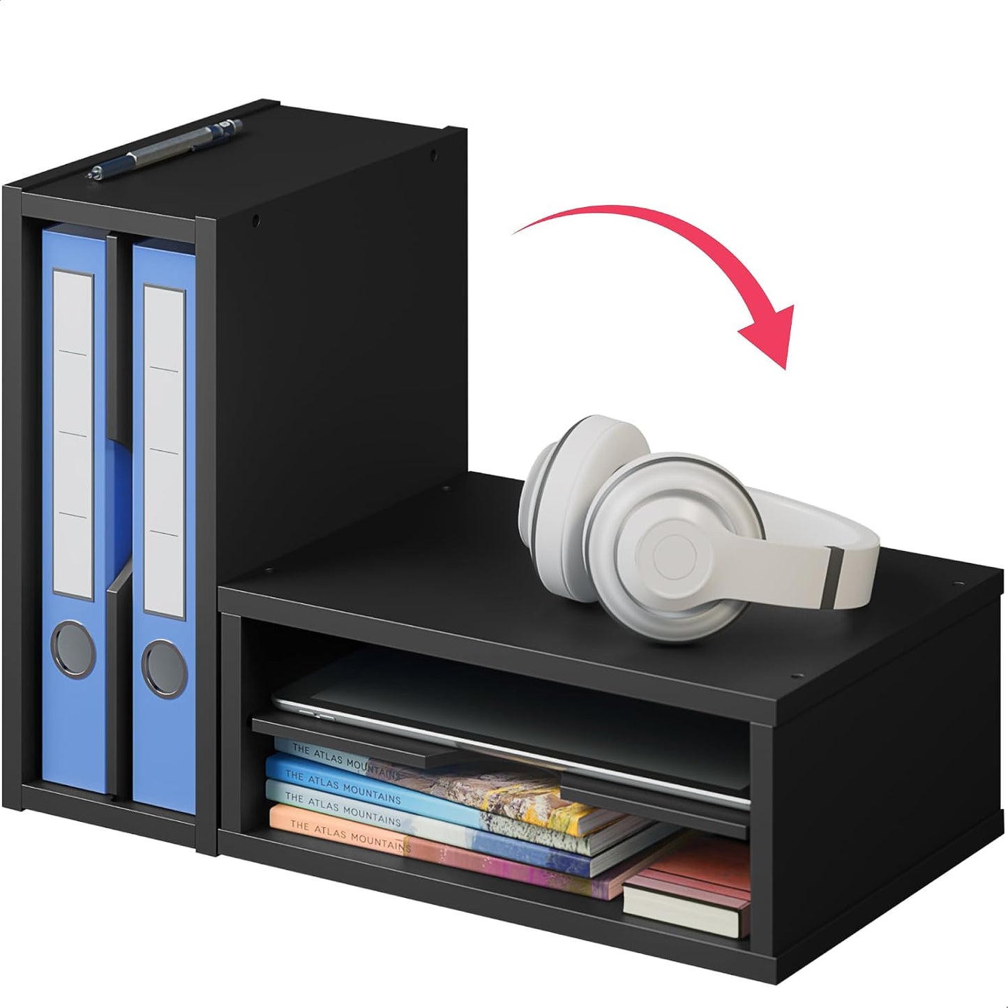 Ballucci File Organizer, 2-Tier Document Paper Sorter, Stackable Wood Desk Organizer Mail Holder, Monitor Stand with