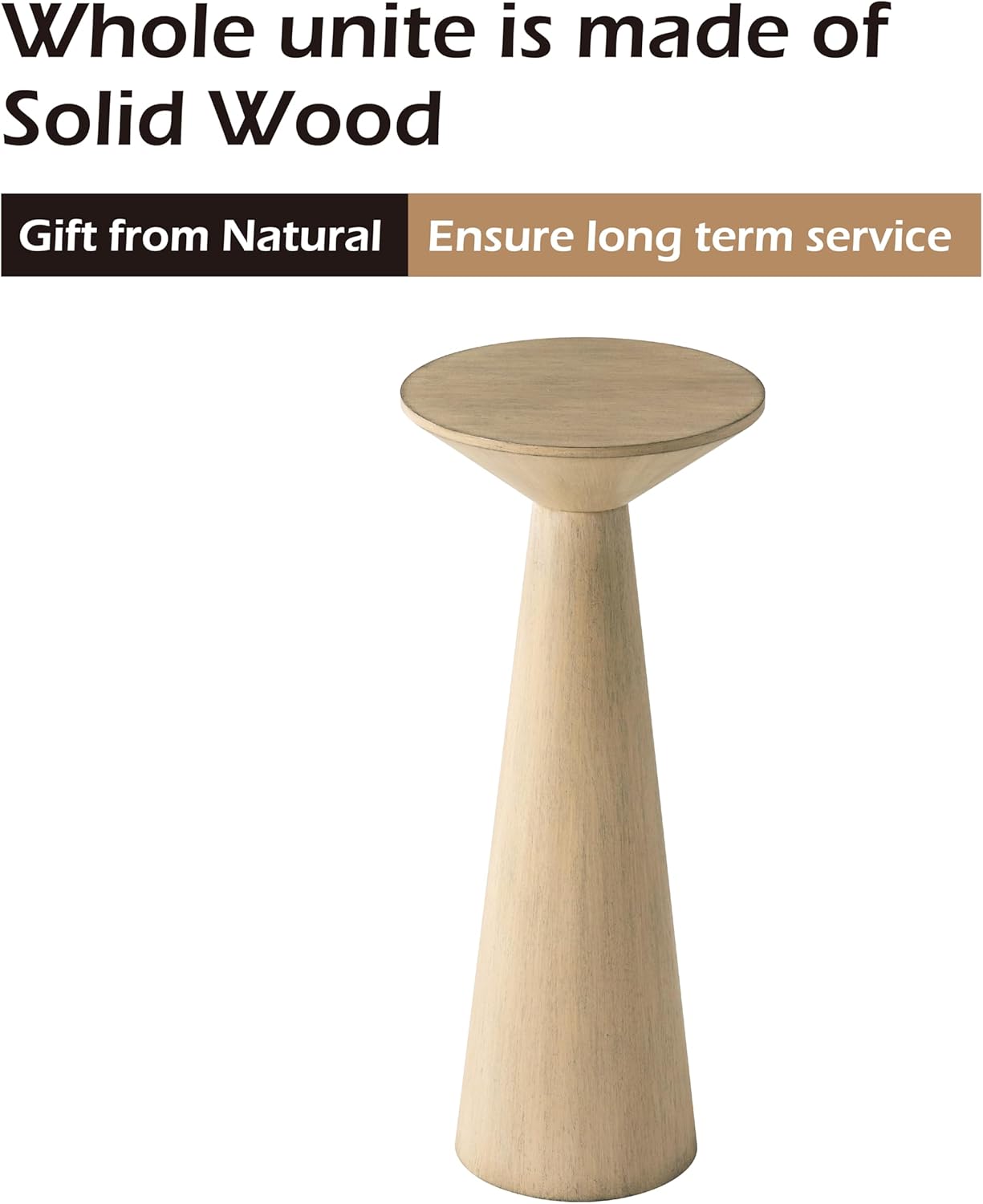 Farmhouse Tall Pedestal End Table Small Solid Wood Martini Table Plant Stand / Light Natural Wood
