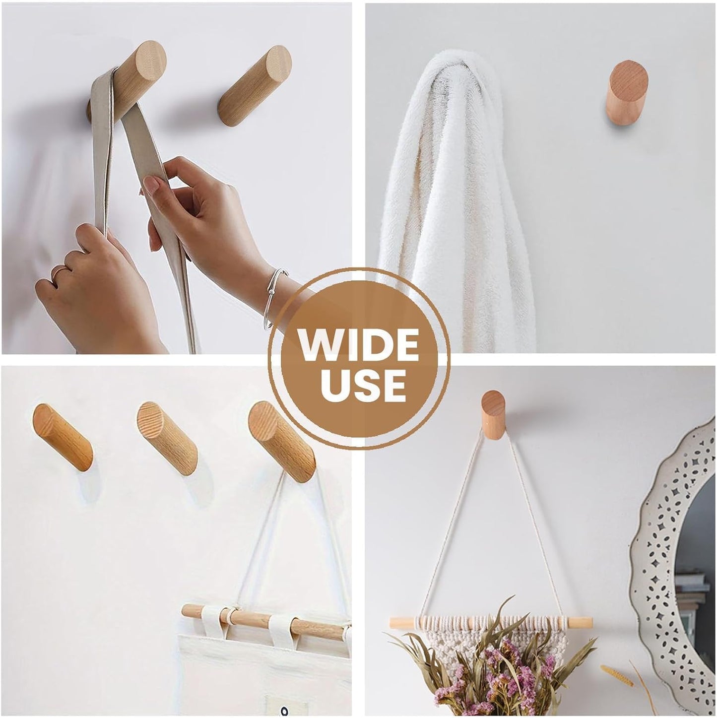 6 Wood Hooks / Beech Wood / Natural / Set of 6
