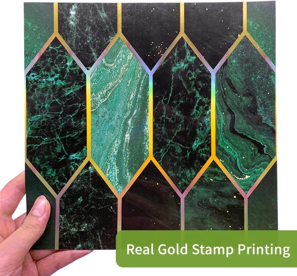 Gilding Marble PVC Adhesive Tile Peel and Stick Thick / 7.87 x 7.87 / Green / Set of 10