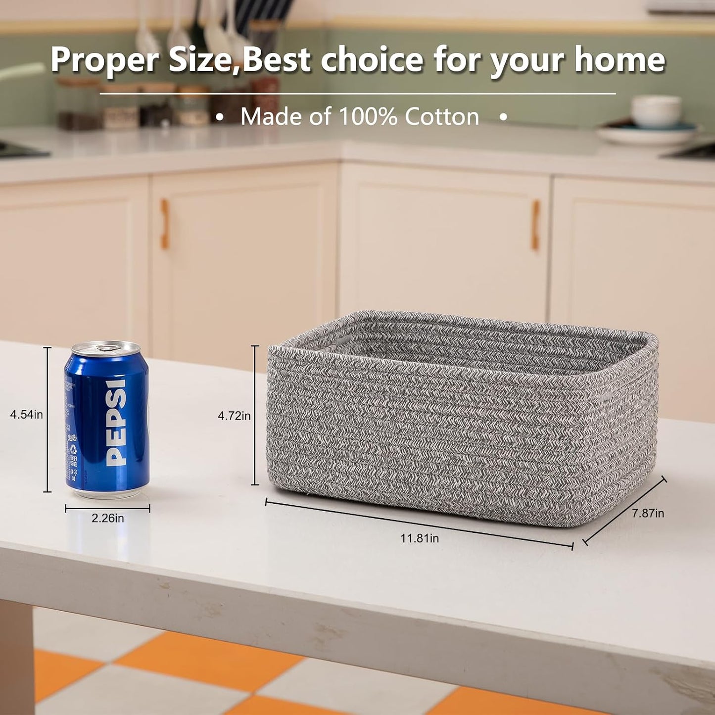Mini Woven Rope Storage Bins for Towels / Grey / 11.81''lx7.87''wx4.72''h / Set of 4