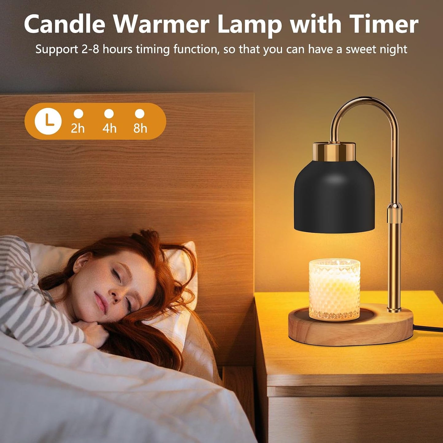 Candle Warmer Lamp with Timer Dimmer, Height & Brightness Adjustable | Black Electric Wax Warmer for Women Mom