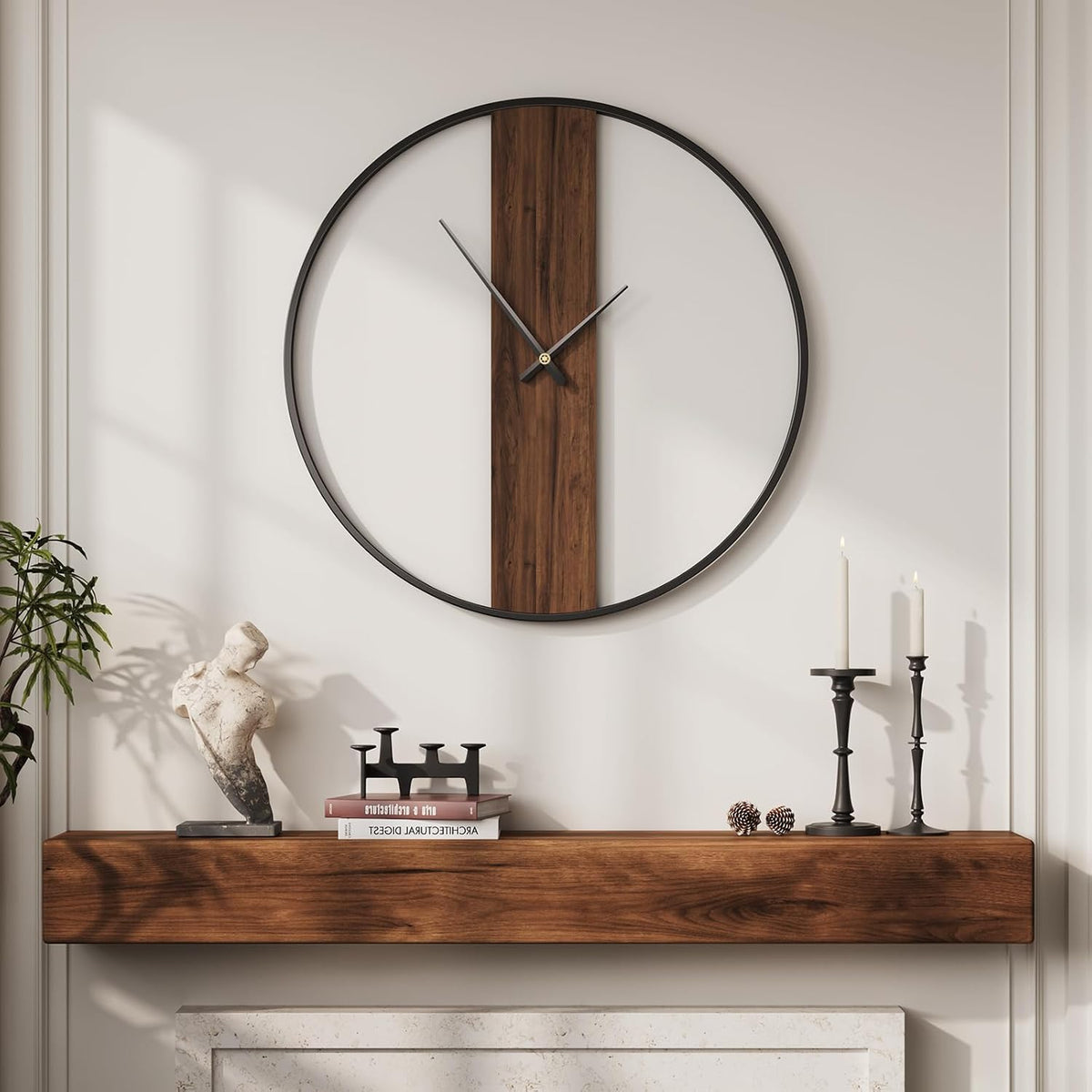 Cuspin 30 Inch Large Wall Clock Modern Rustic Walnut Dial Decorative Clock | Battery operated, Silent non ticking