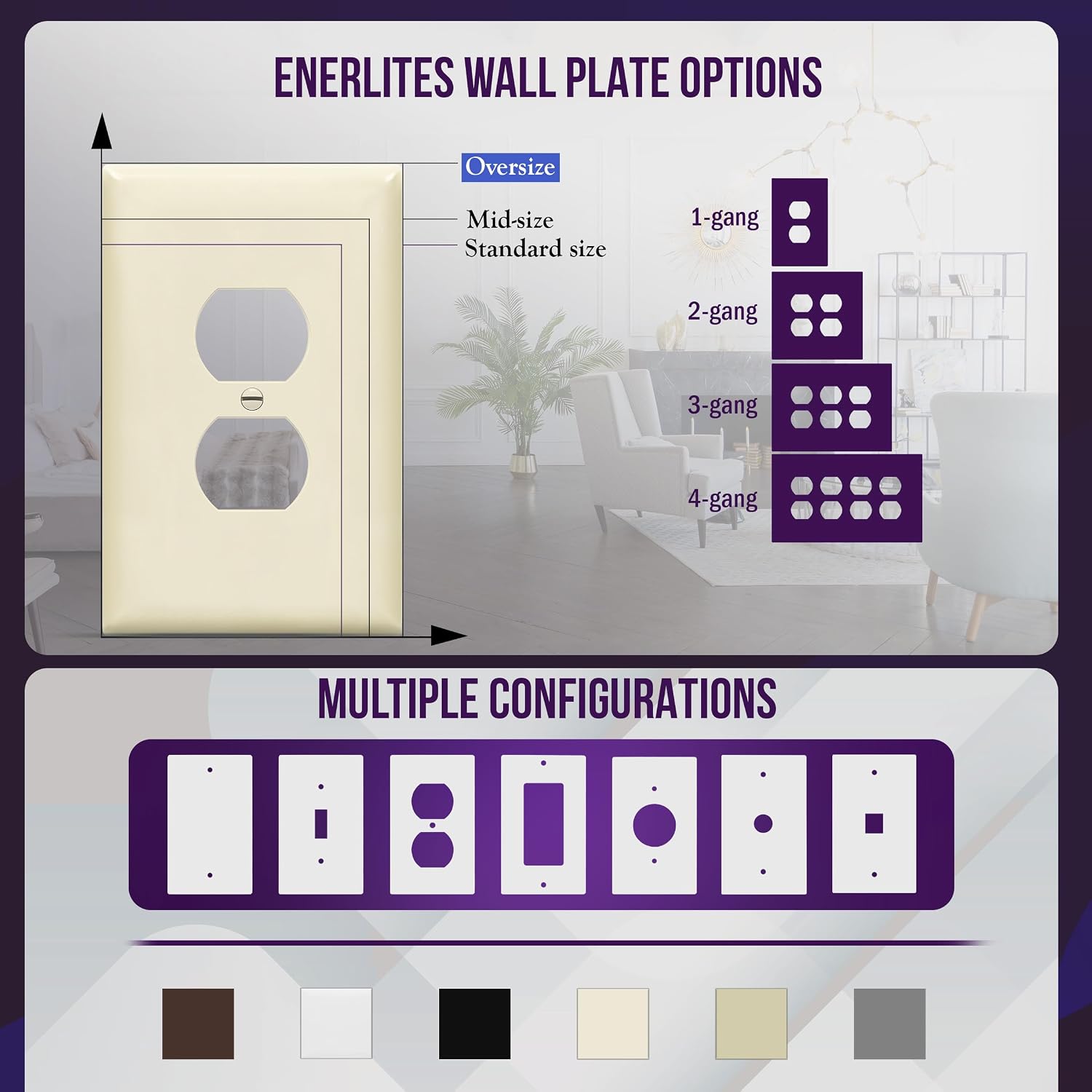 ENERLITES Duplex Receptacle Outlet Wall Plate, Jumbo Electrical Outlet Covers, Gloss Finish, Oversized 1-Gang 5.51" x