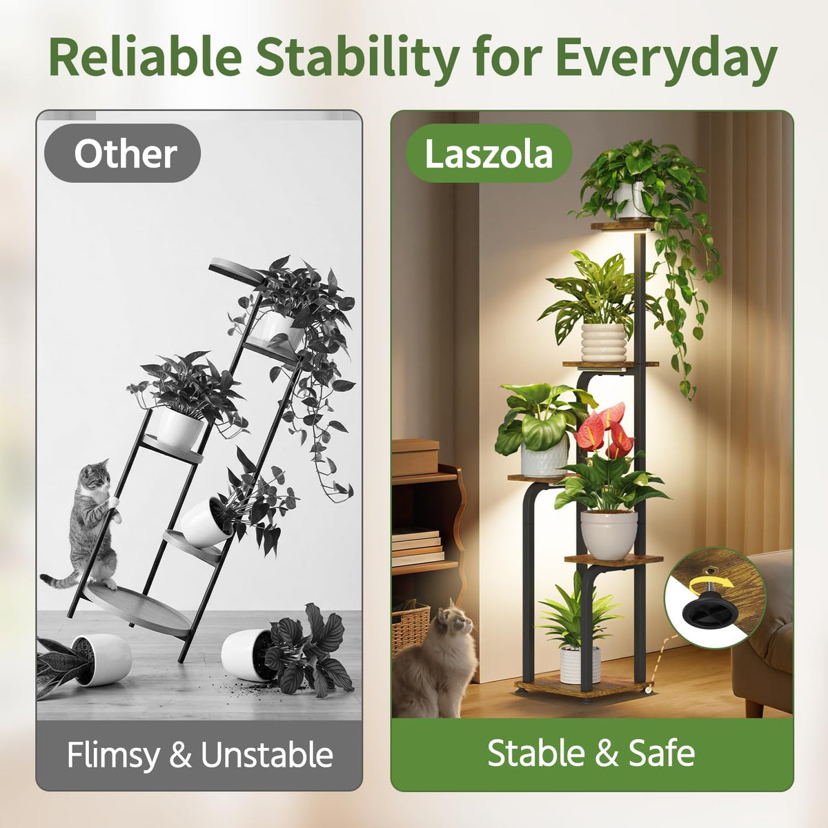 LASZOLA Plant Stand Shelf Tall for Indoor Corner with Lights, 5 Tier Brown | Modern Multiple Flower Display Rack with