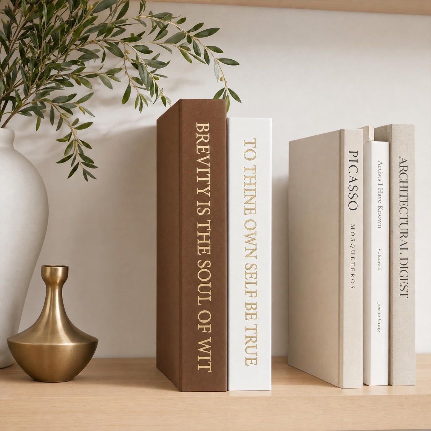 Decorative Linen Books / Warm Earth & Cream White / Set of 2