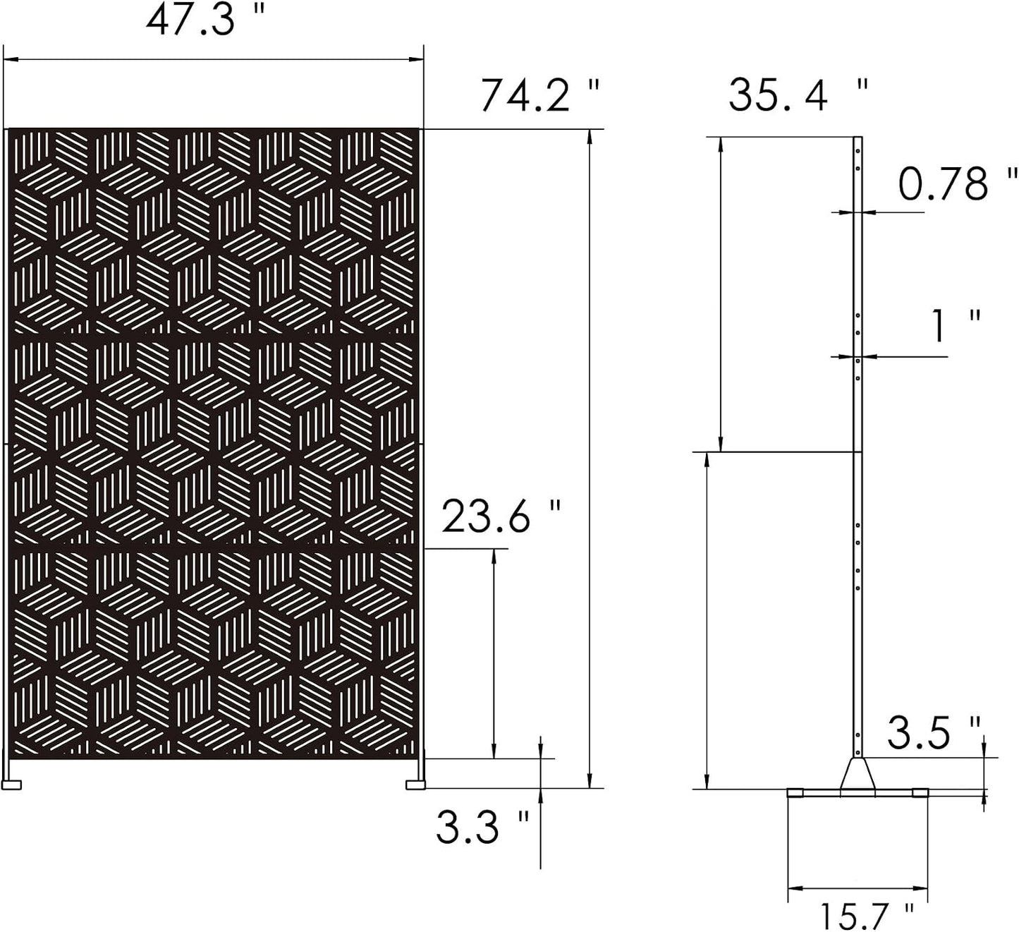 Kozyard Metal Privacy Screen 74" H x 47.2" W Decorative Outdoor Divider | with Stand Panels Freestanding Screen Set for