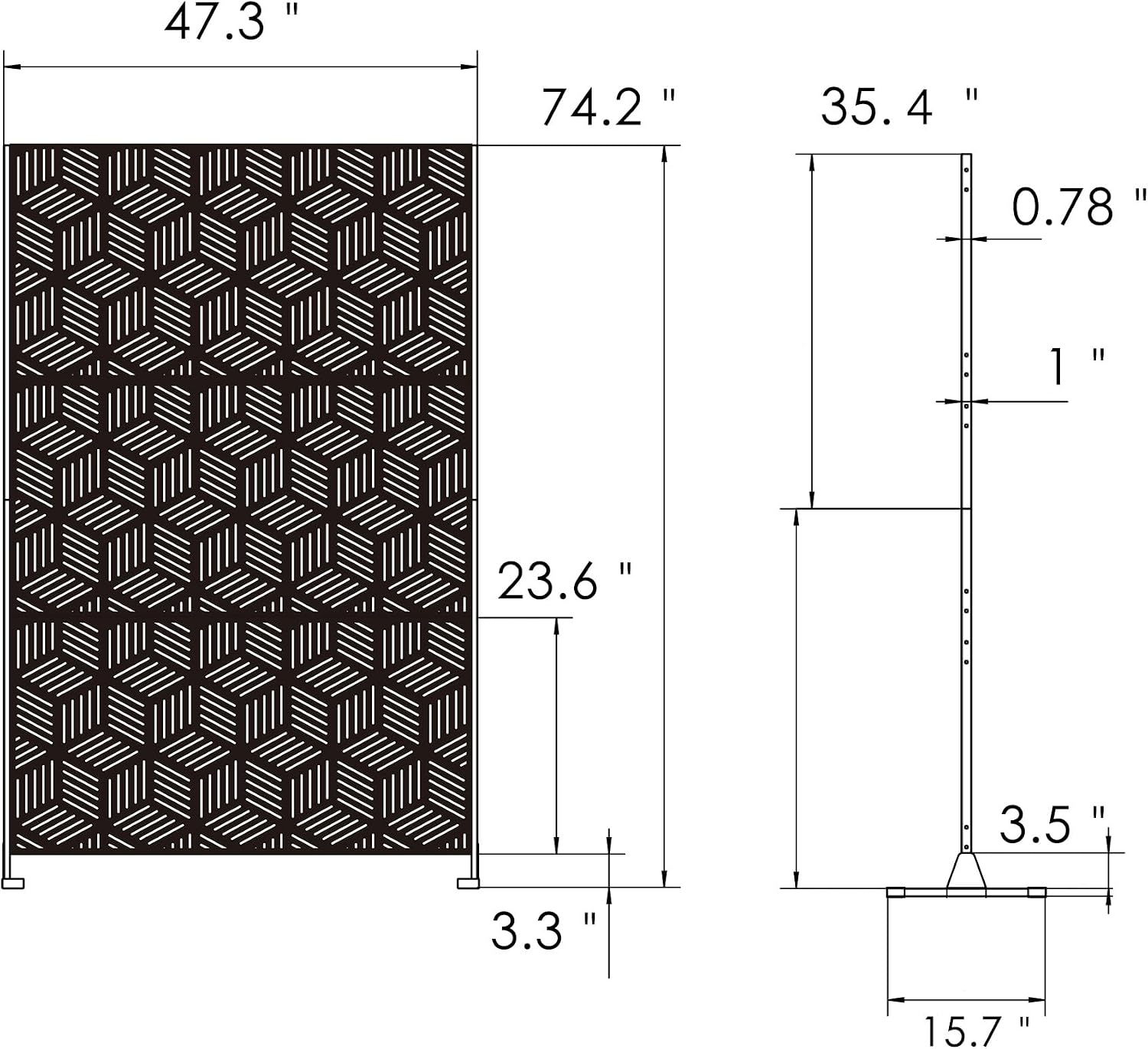 Kozyard Metal Privacy Screen 74" H x 47.2" W Decorative Outdoor Divider | with Stand Panels Freestanding Screen Set for