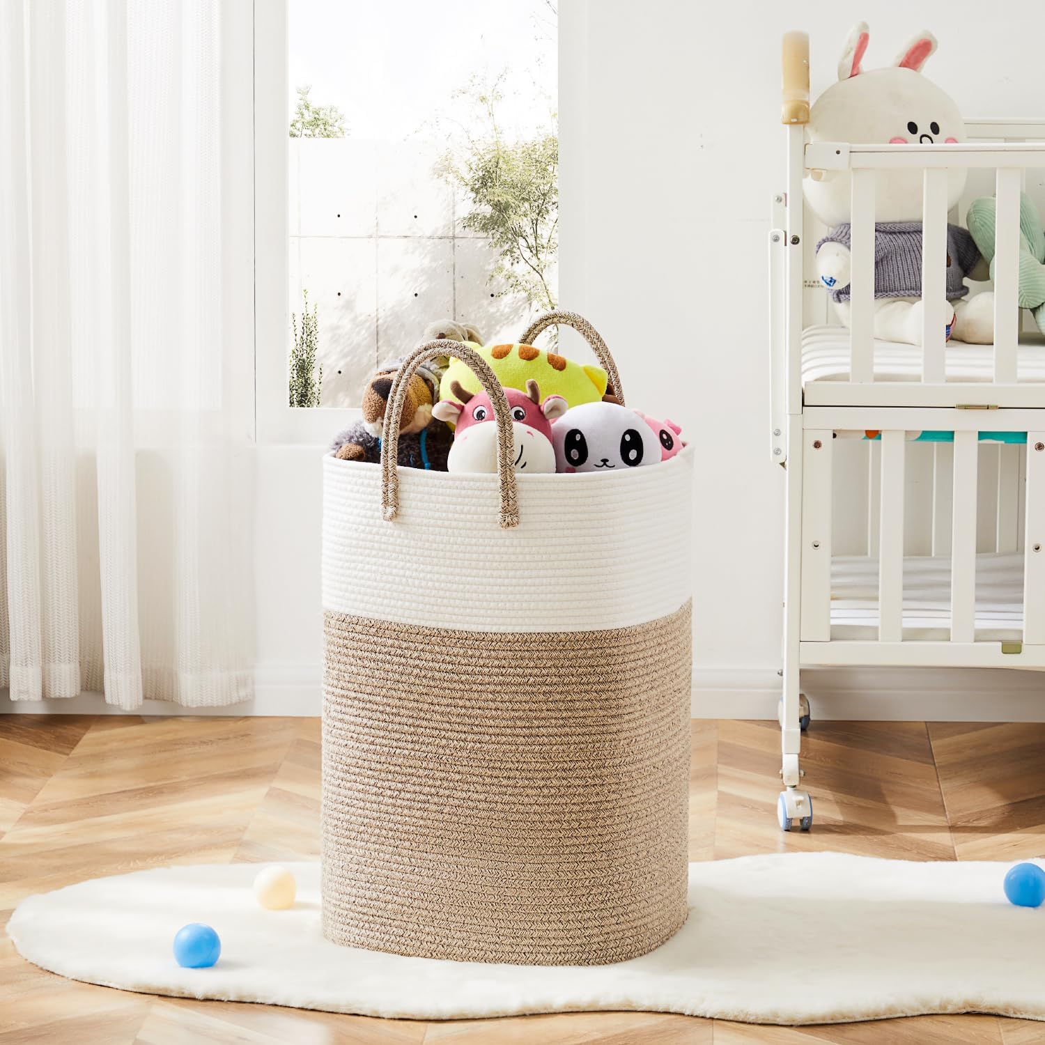 Laundry Basket / Woven Cotton Rope Laundry Hamper / 60L / Brown