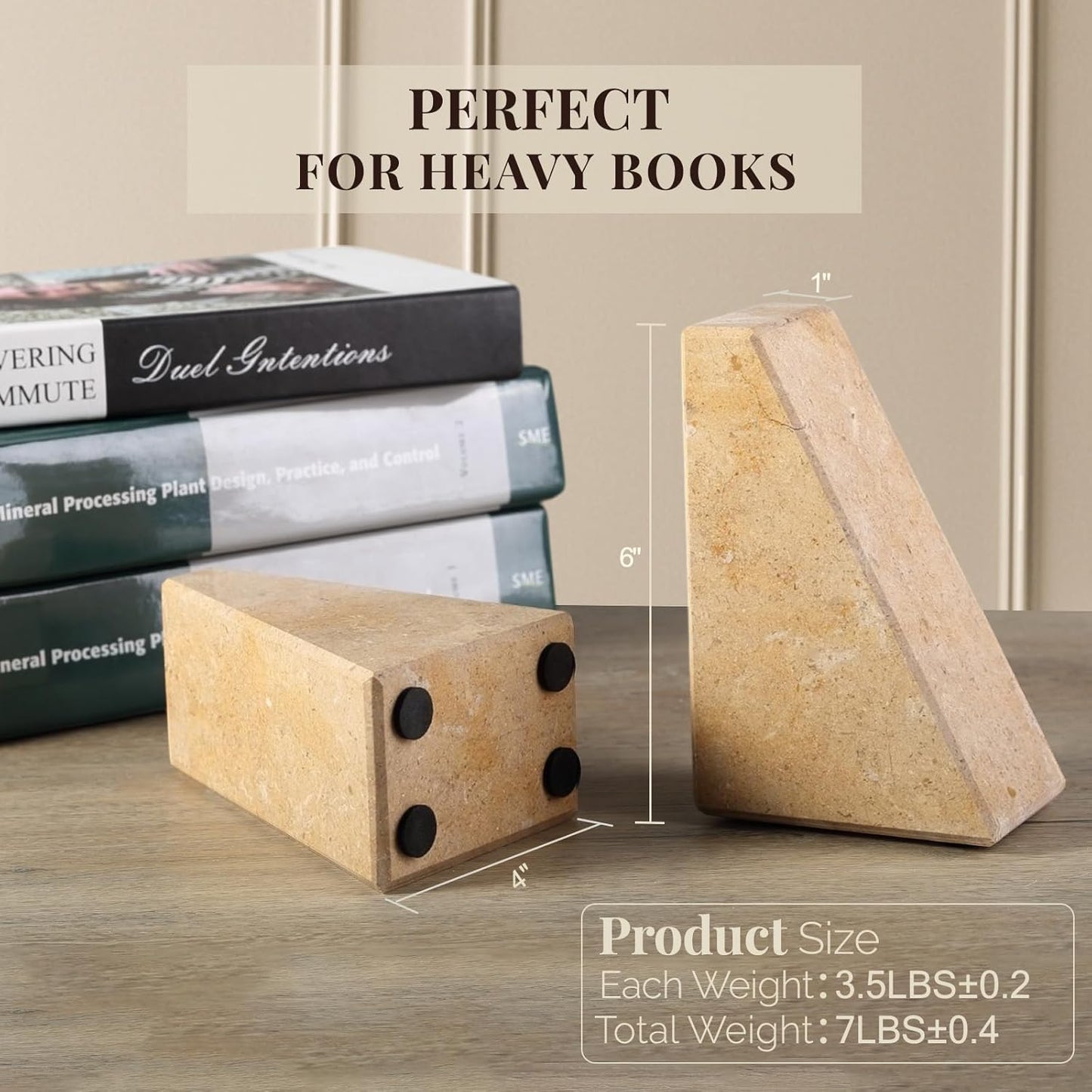 Marble Bookends / Large Bookends for Heavy Books / Trapezoid-brown